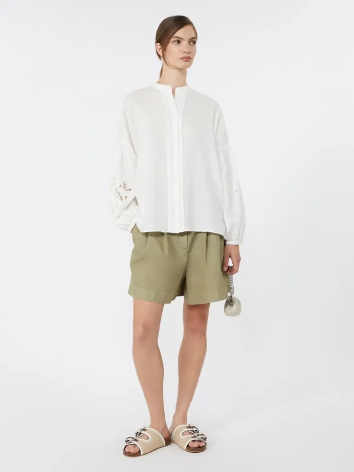 Linen canvas mandarin-collar shirt - WHITE