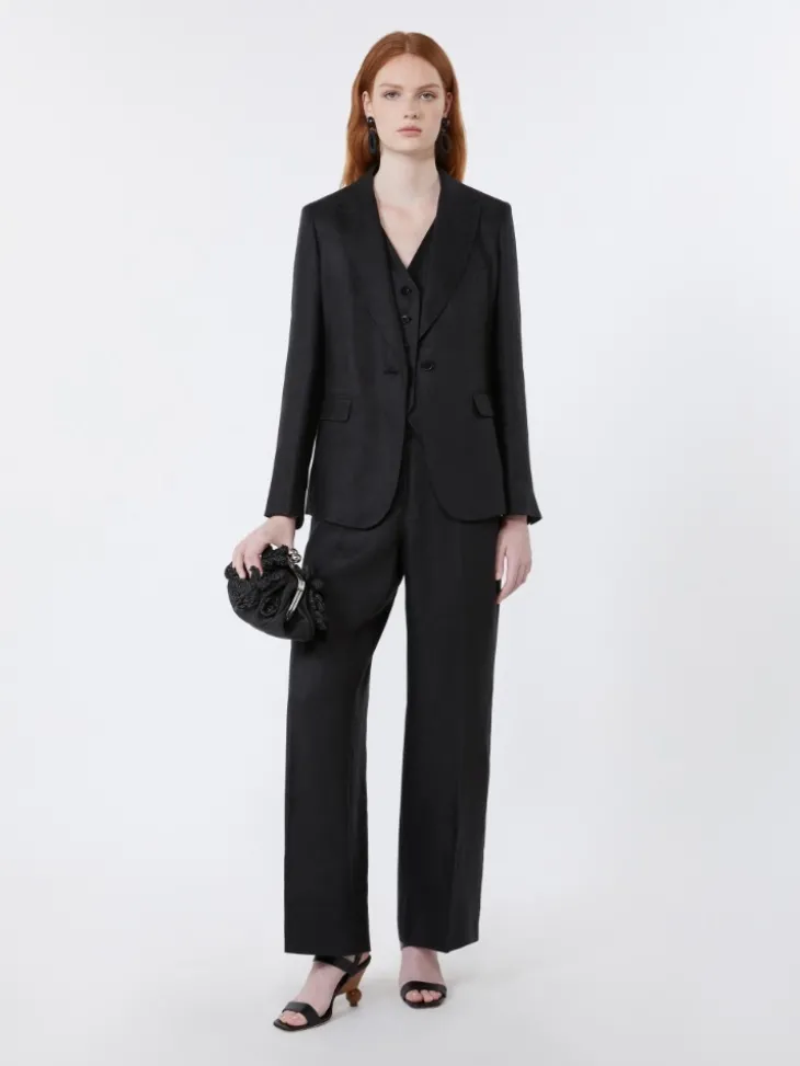 Linen canvas trousers - BLACK