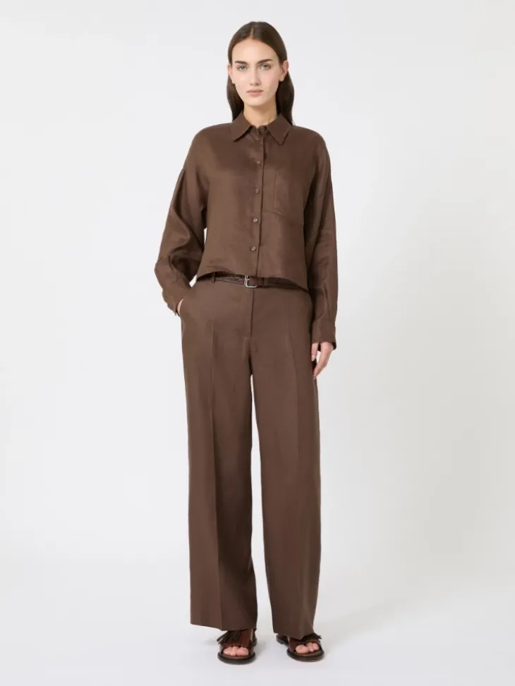Linen canvas trousers - CHOCOLATE