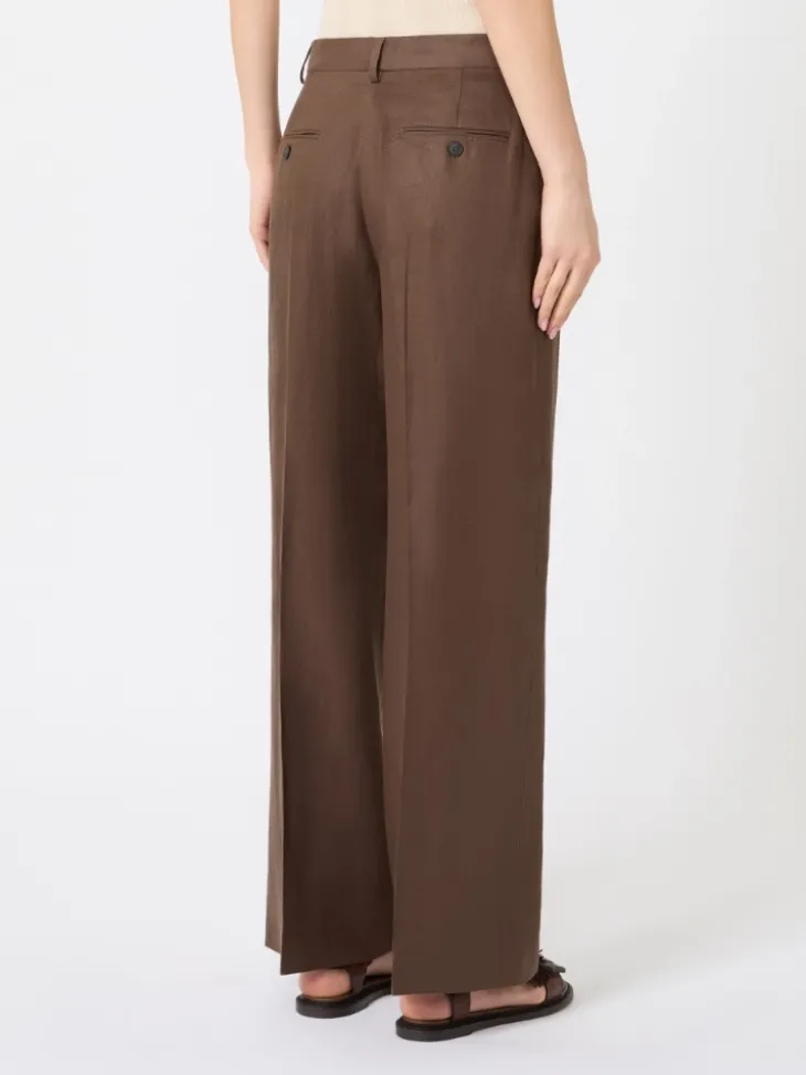 Linen canvas trousers - CHOCOLATE