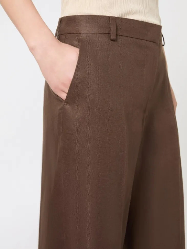 Linen canvas trousers - CHOCOLATE