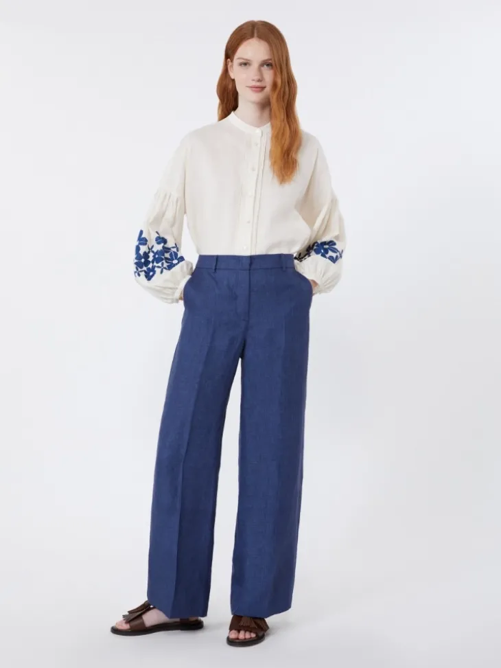 Linen canvas trousers - NAVY