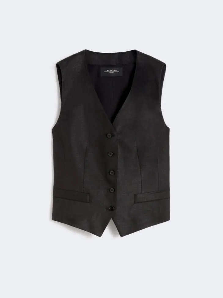 Linen canvas waistcoat - BLACK