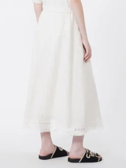 Linen skirt with à jour embroidery - ECRU