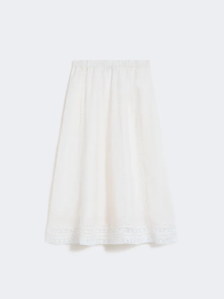 Linen skirt with à jour embroidery - ECRU