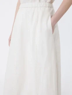 Linen skirt with à jour embroidery - ECRU