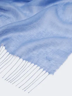 Linen stole with fringes - LIGHT BLUE