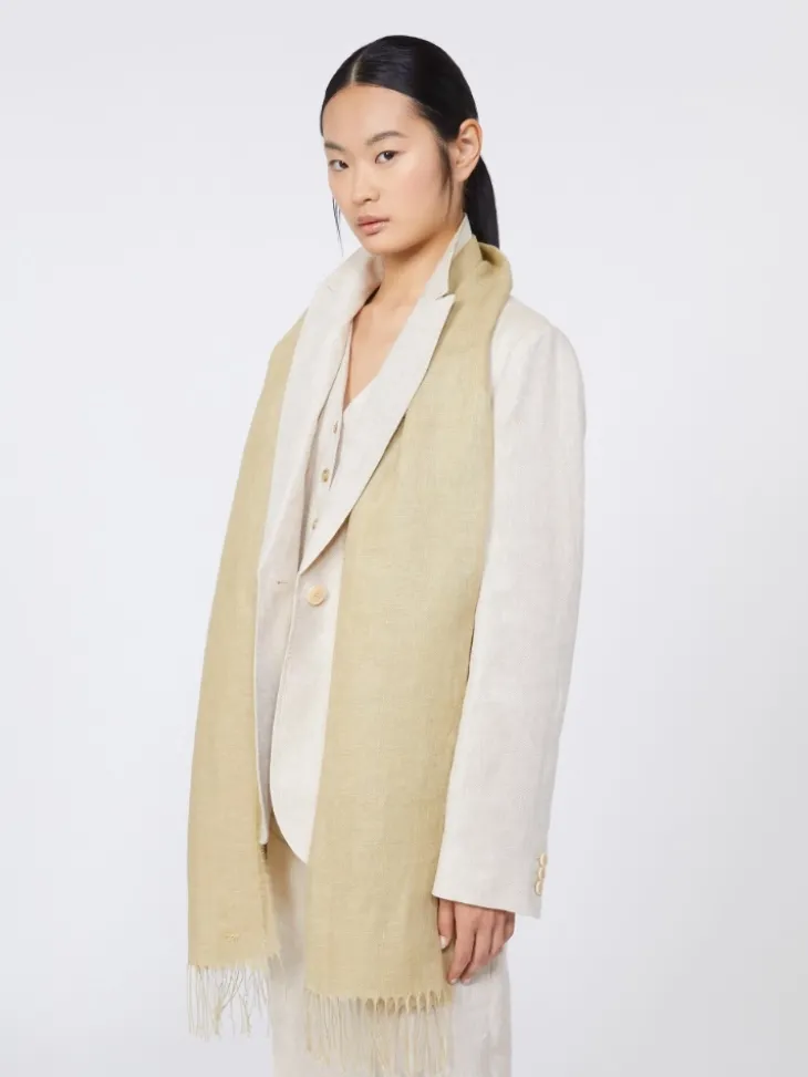 Linen stole with fringes - BEIGE