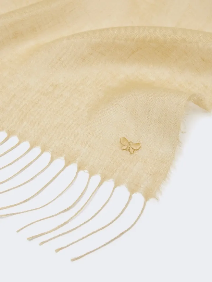 Linen stole with fringes - BEIGE