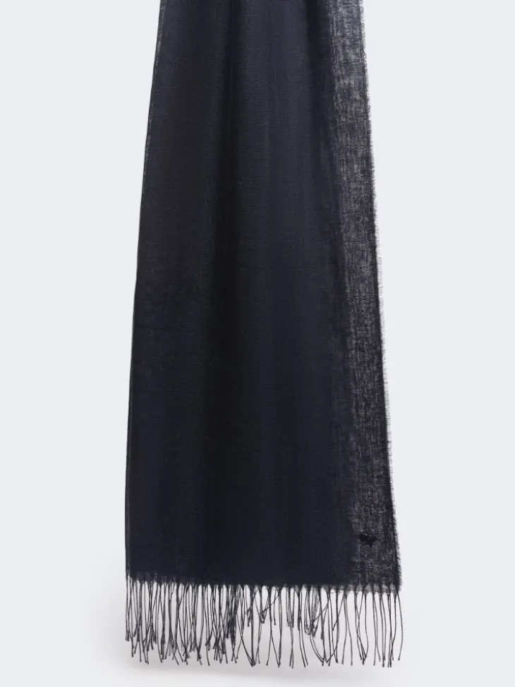 Linen stole with fringes - MIDNIGHTBLUE