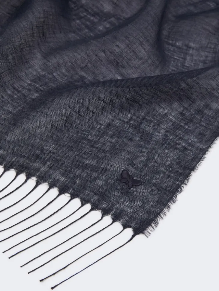 Linen stole with fringes - MIDNIGHTBLUE