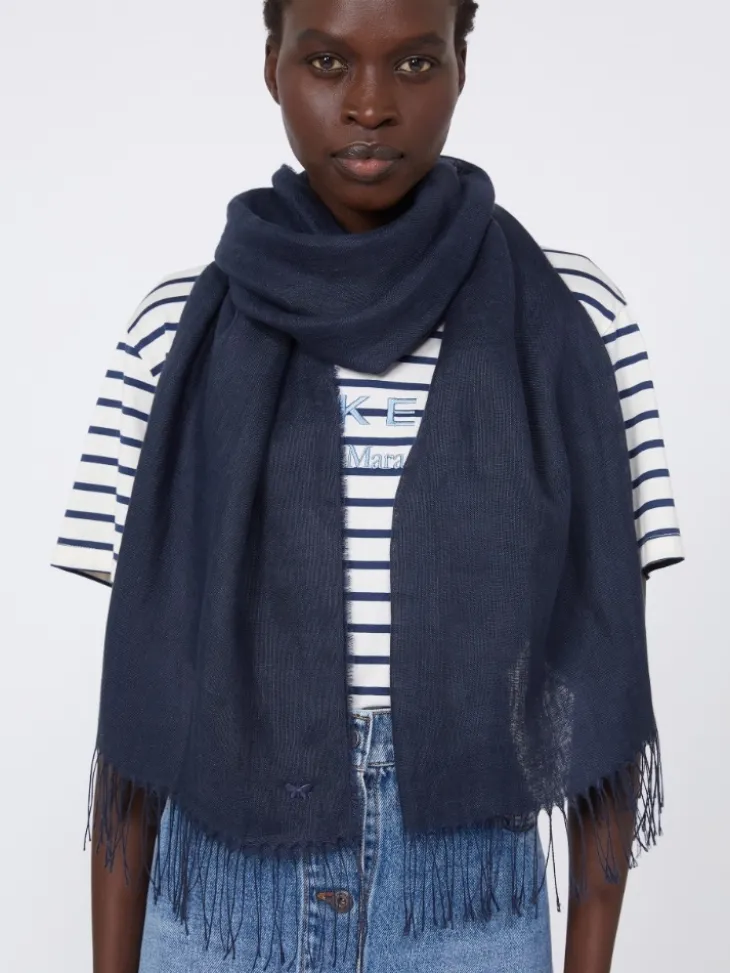 Linen stole with fringes - MIDNIGHTBLUE