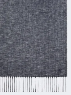 Linen stole with fringes - MIDNIGHTBLUE