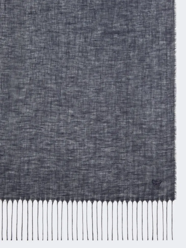 Linen stole with fringes - MIDNIGHTBLUE