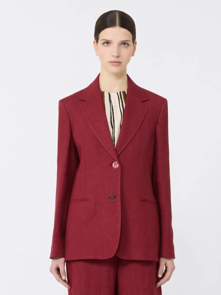 Linen twill blazer - BRICK RED