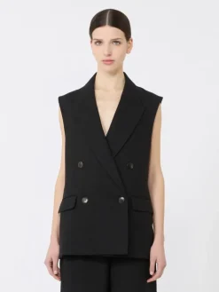 Linen twill gilet - BLACK