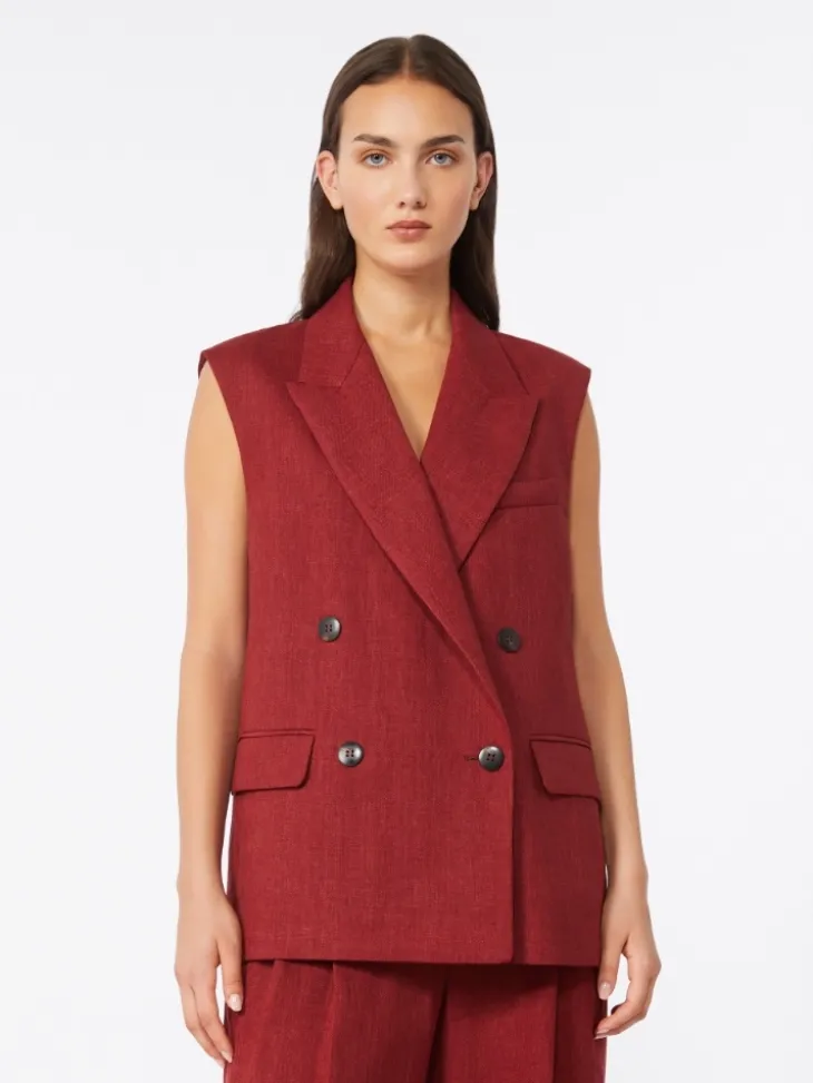 Linen twill gilet - BRICK RED