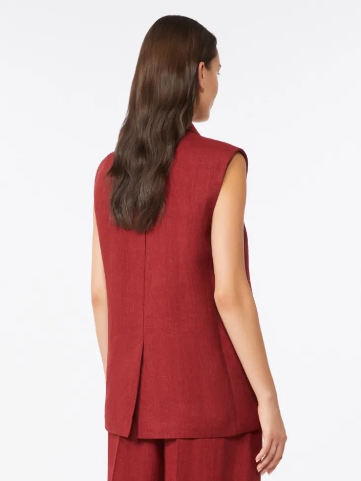 Linen twill gilet - BRICK RED