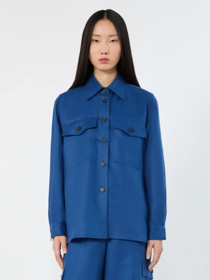 Linen workwear jacket - CORNFLOWER BLUE