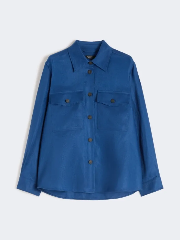Linen workwear jacket - CORNFLOWER BLUE