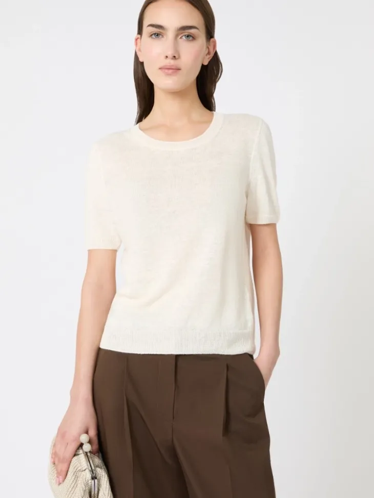 Linen yarn basic jumper - ECRU