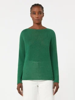 Linen yarn basic sweater - GREEN
