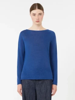 Linen yarn basic sweater - CORNFLOWER BLUE