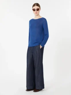 Linen yarn basic sweater - CORNFLOWER BLUE
