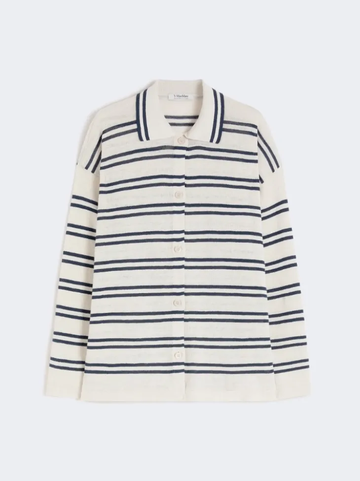 Linen yarn cardigan - WHITE