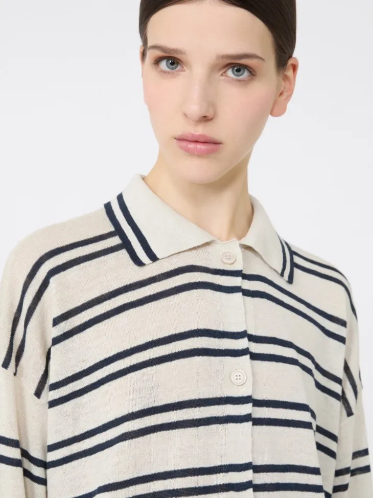 Linen yarn cardigan - WHITE