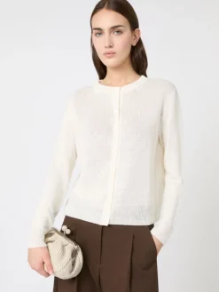 Linen yarn classic cardigan - ECRU