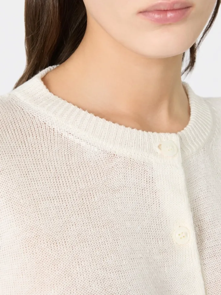 Linen yarn classic cardigan - ECRU