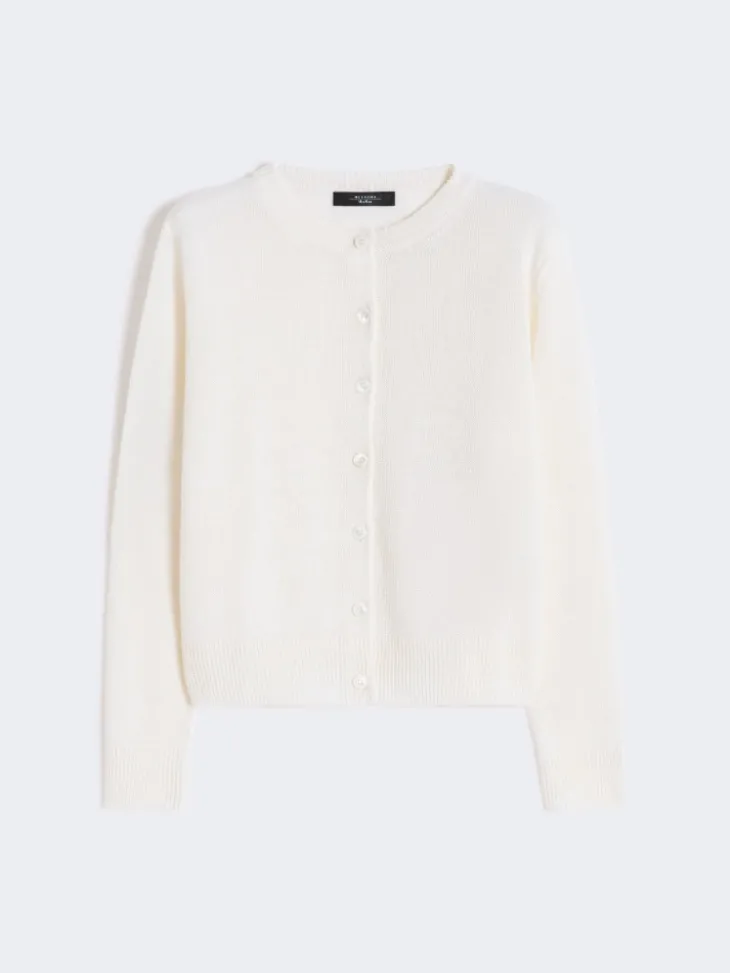 Linen yarn classic cardigan - ECRU