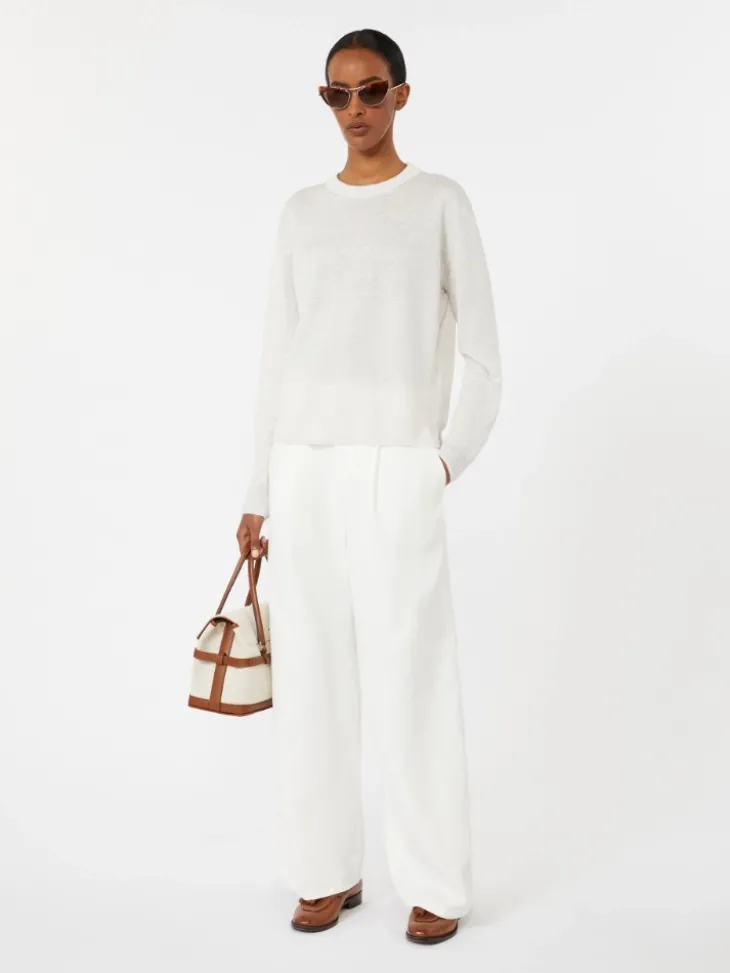 Linen yarn crew-neck sweater - MILK