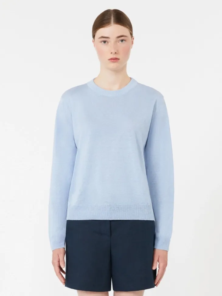 Linen yarn crew-neck sweater - SKY BLUE
