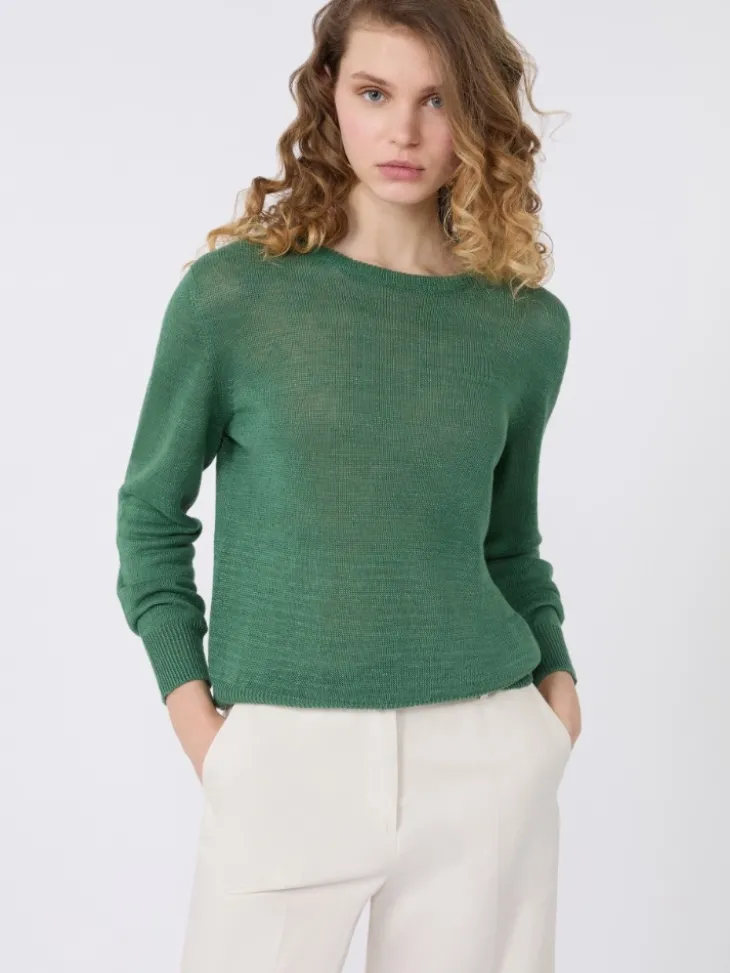 Linen yarn jumper - GREEN