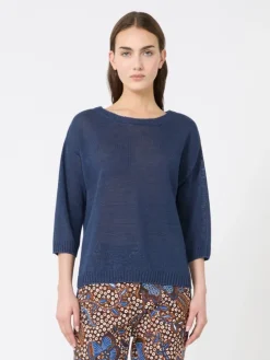 Linen yarn oversize jumper - NAVY
