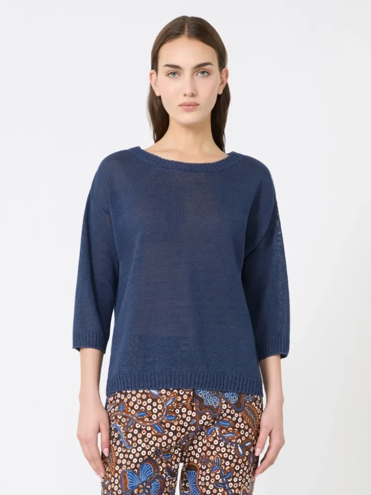 Linen yarn oversize jumper - NAVY