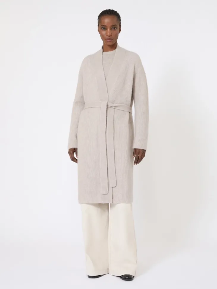 Long alpaca and wool cardigan - SAND