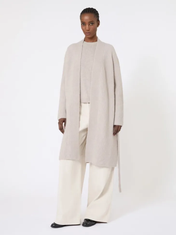 Long alpaca and wool cardigan - SAND