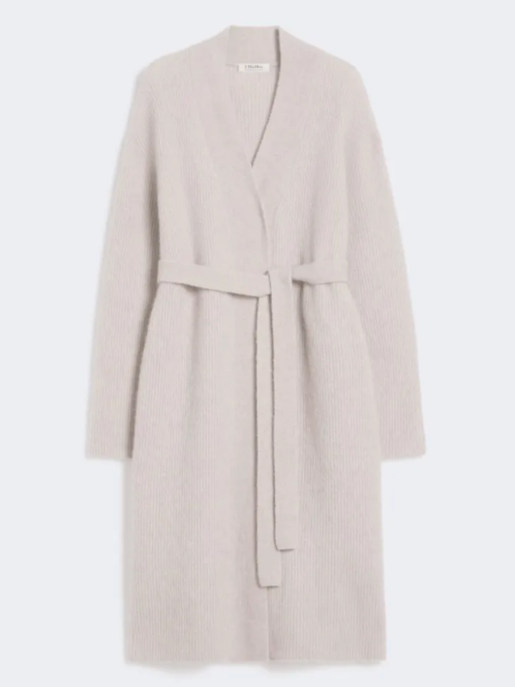 Long alpaca and wool cardigan - SAND
