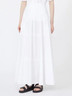 Long cotton poplin skirt - OPTICAL WHITE