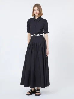 Long cotton poplin skirt - BLACK