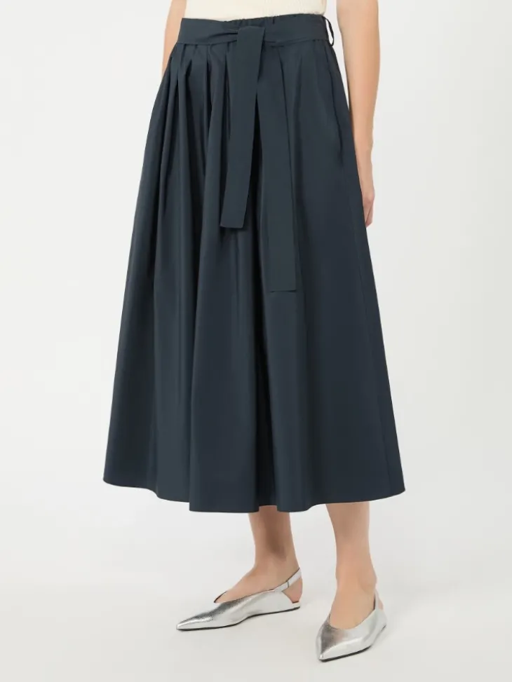 Long cotton-blend taffeta skirt - NAVY