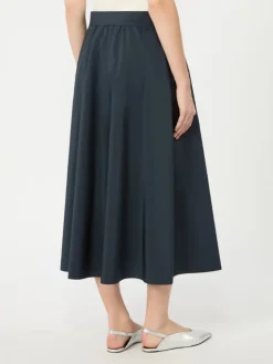 Long cotton-blend taffeta skirt - NAVY