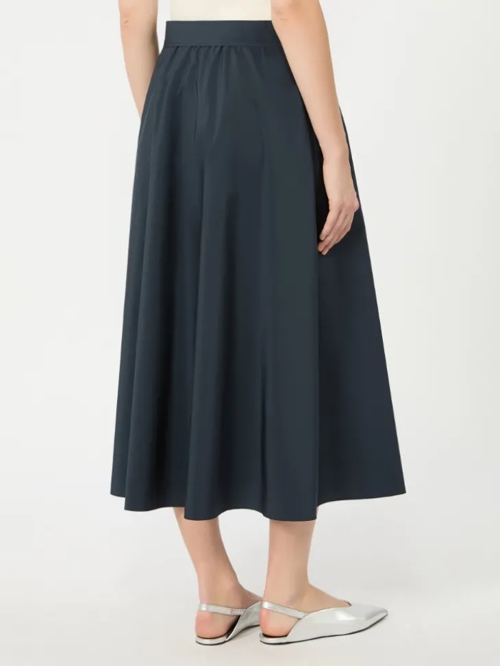 Long cotton-blend taffeta skirt - NAVY