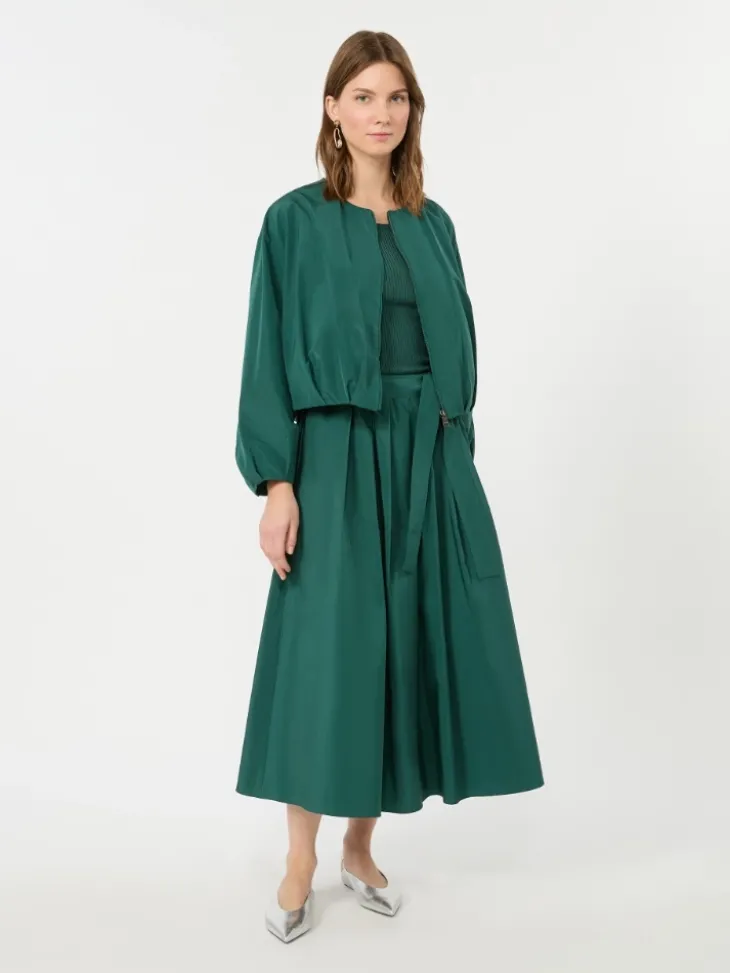 Long cotton-blend taffeta skirt - DARK GREEN