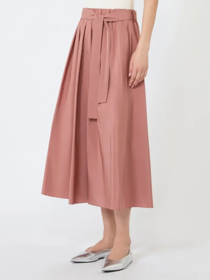 Long cotton-blend taffeta skirt - TERRA COTTA