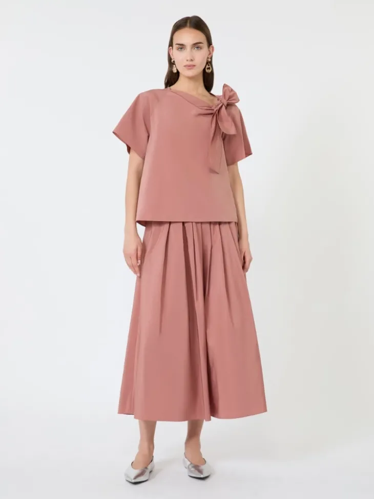 Long cotton-blend taffeta skirt - TERRA COTTA