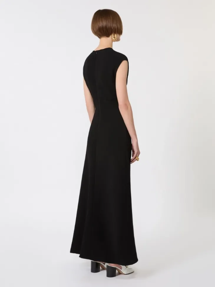 Long dress with V-neck in canneté - BLACK